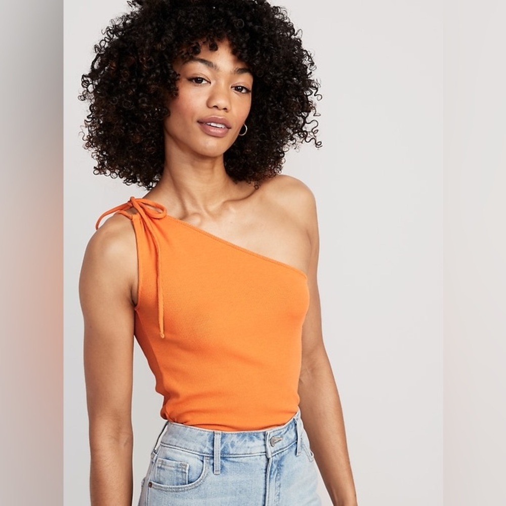 Fitted One-Shoulder Rib-Knit Double Tie-Strap Top